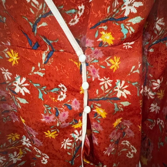 Free People covent garden floral wrap Vibrant Orange Floral Midi Dress - Picture 7 of 11